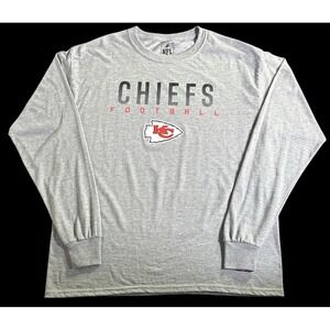 NFL Apparel Kansas City Chiefs Football Gray T-Shirt Long‎ Sleeve Logo Men Sz L